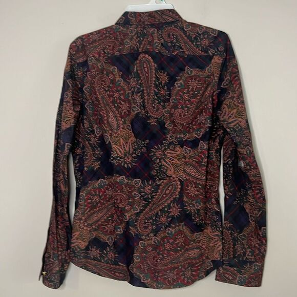 Chaps vintage paisley blouse button up down shirt top - Picture 9 of 10